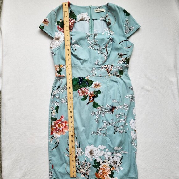 Retro Sheath Dress Pencil Green Floral Nature Bohemian Cottagecore Fairycore L - Picture 15 of 16